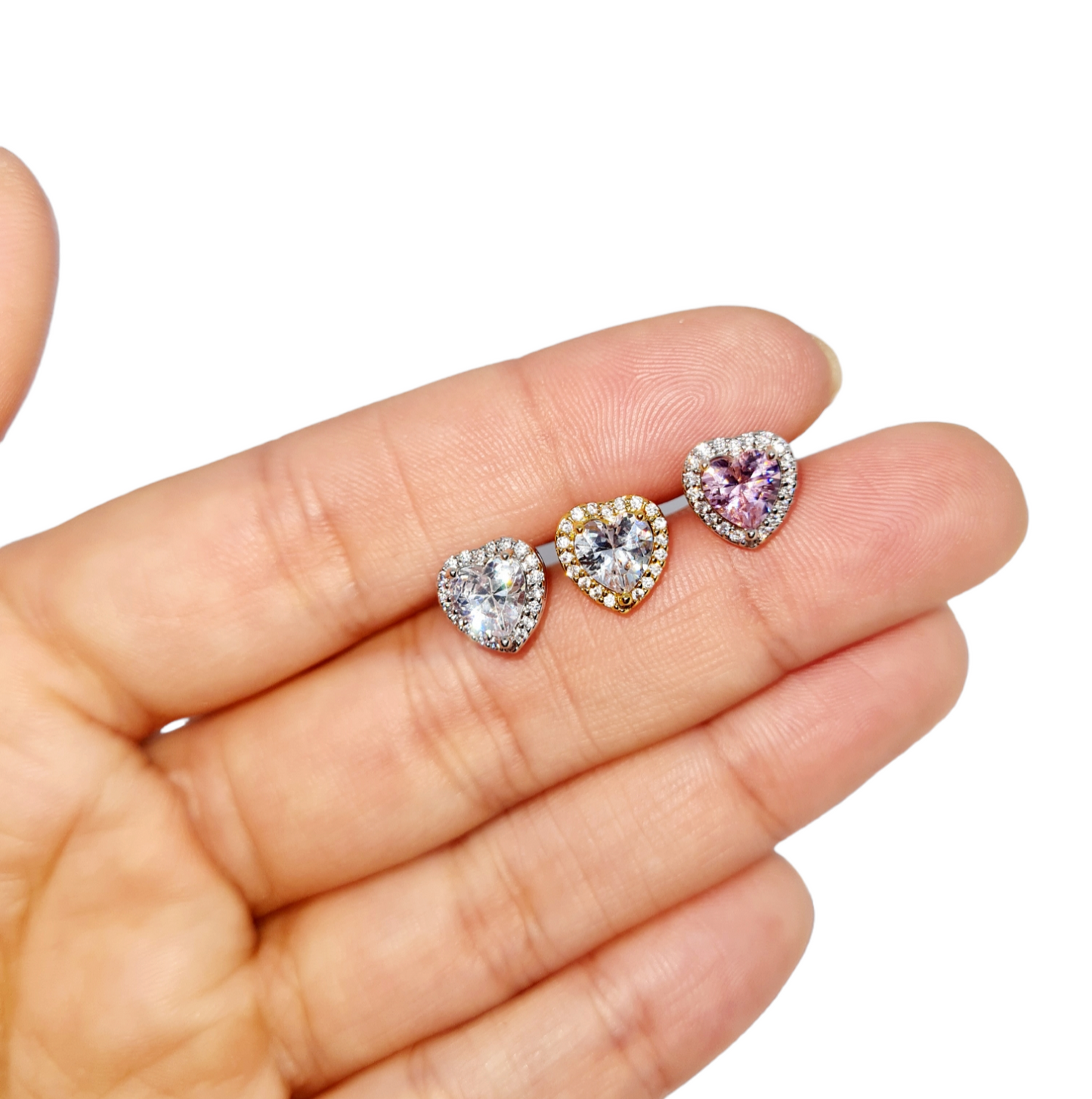 Sparkle 14k White Gold Pink Heart Studs