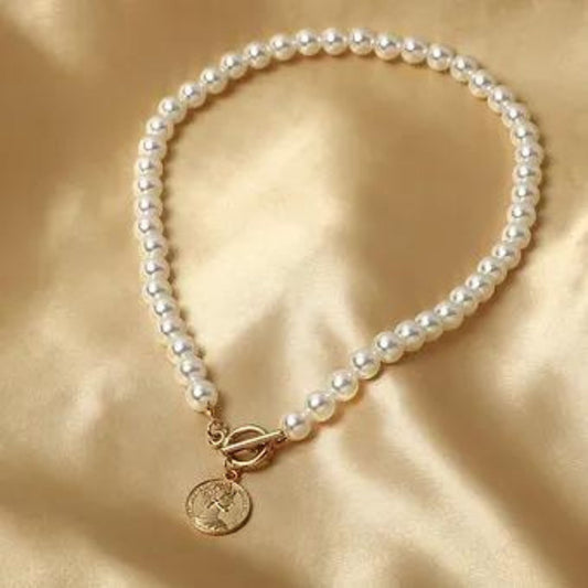 14k Gold Plated Decadent Pearl & Coin Necklace
