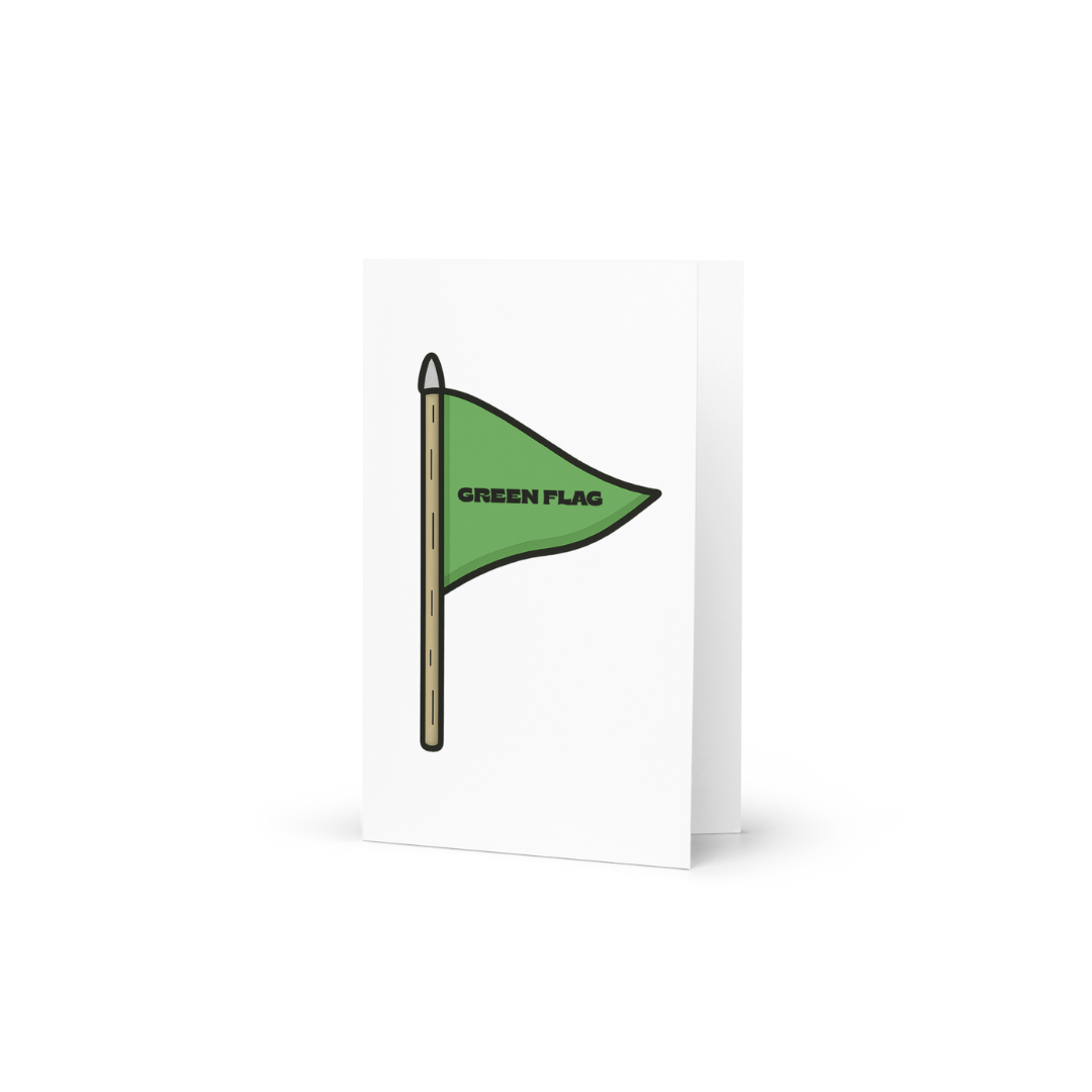 Funny Green flag on a white card with a white background.