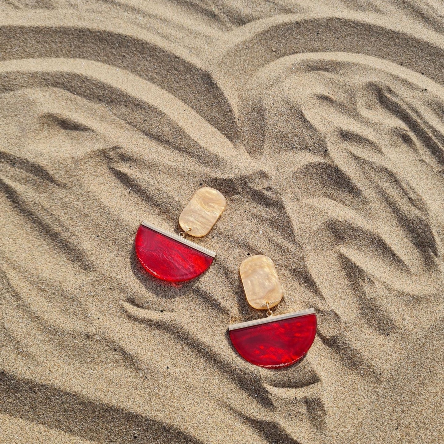 Upcycled Red & Orange Resin Drop Earrings