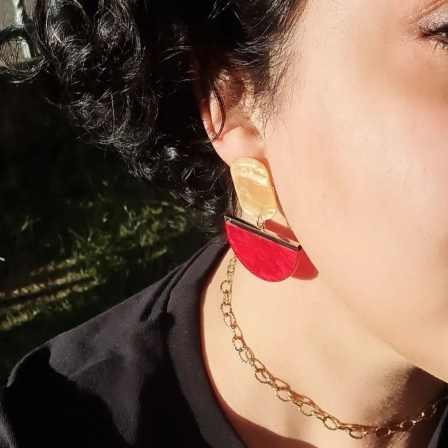 Upcycled Burgundy & Green Resin Drop Earrings