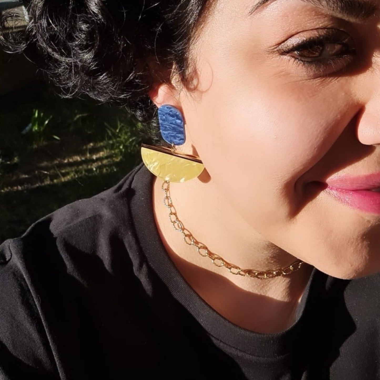 Upcycled Burgundy & Green Resin Drop Earrings
