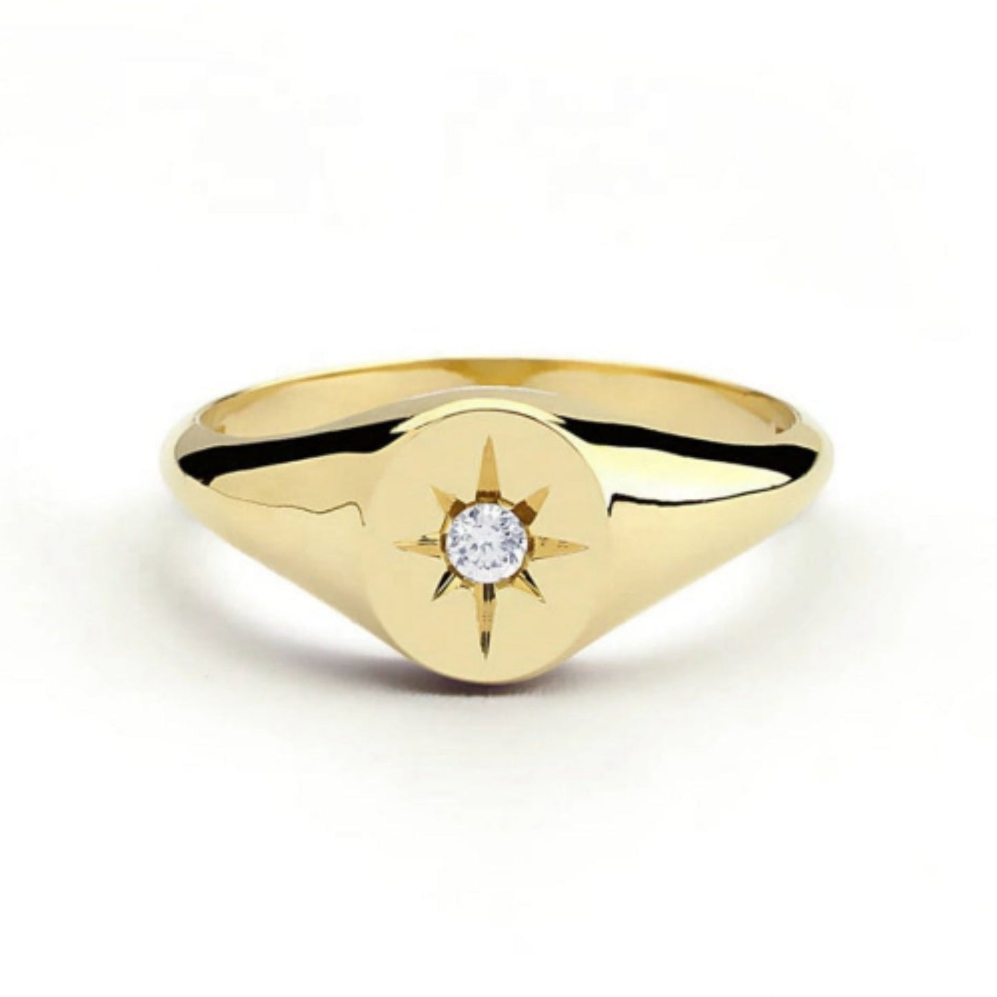 18K Gold Plated Sparkle Signet Ring on a white background.
