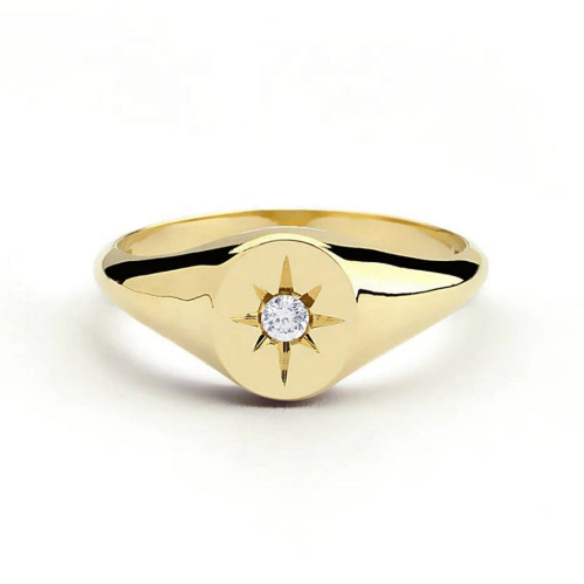 18K Gold Plated Sparkle Signet Ring on a white background.