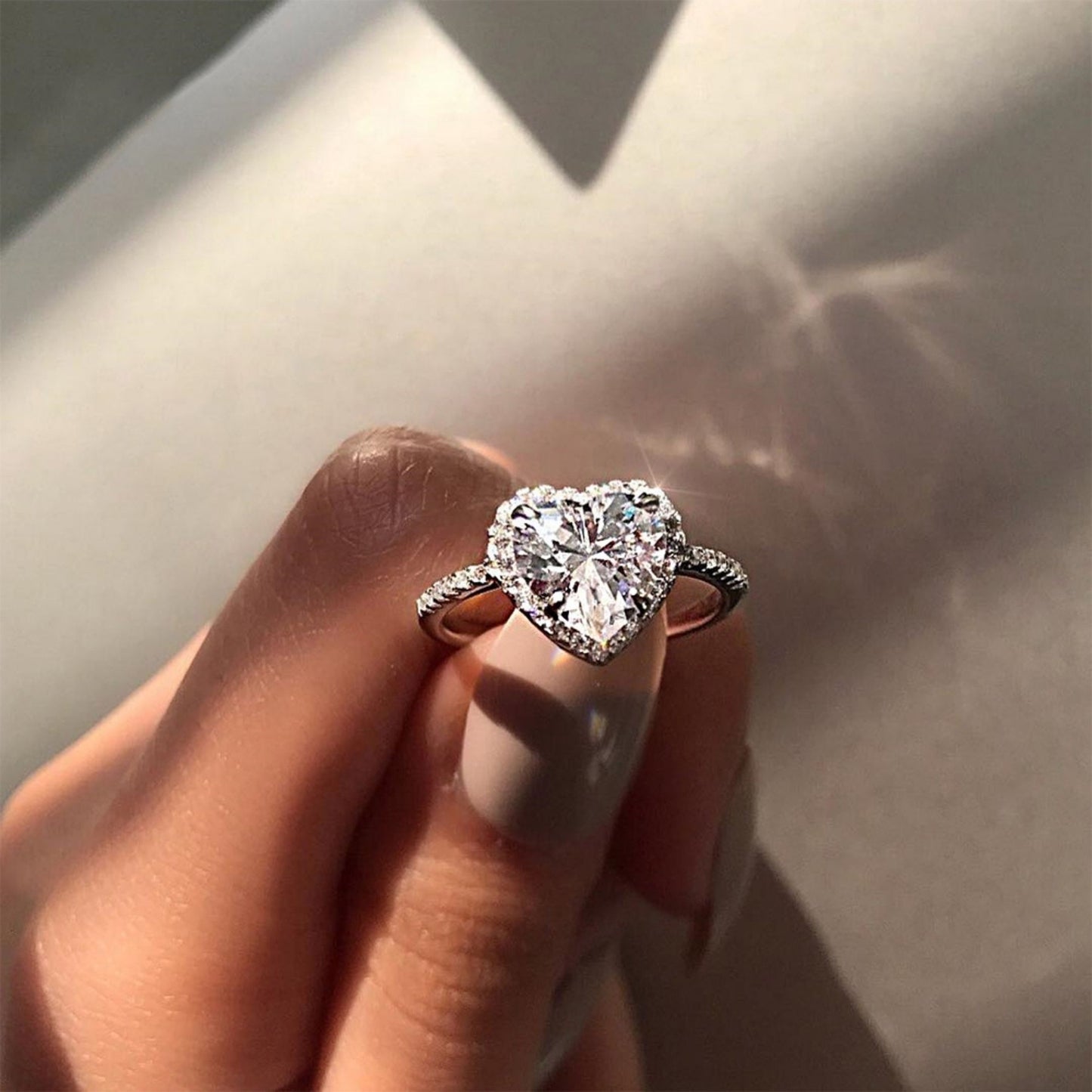 18k White Gold Plated Sparkle Heart Ring