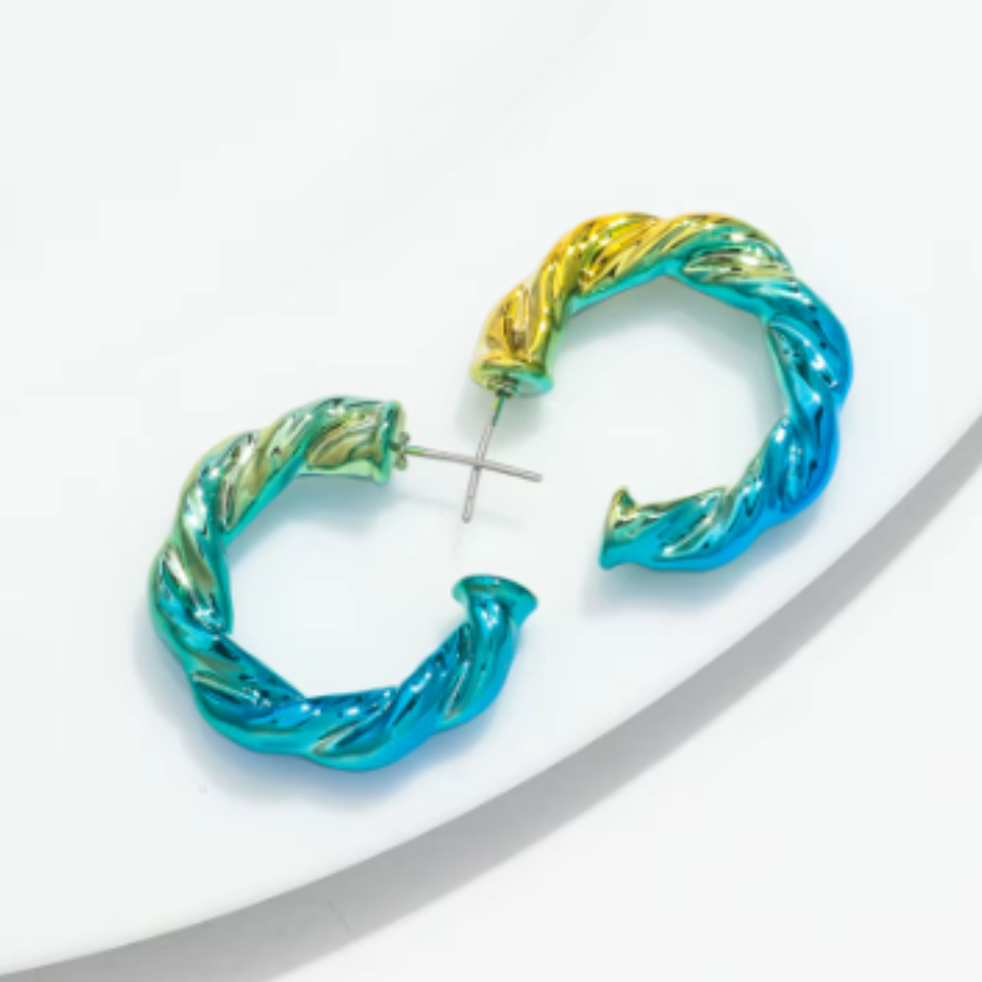 Fun neon bright acrylic hoops on a white background.