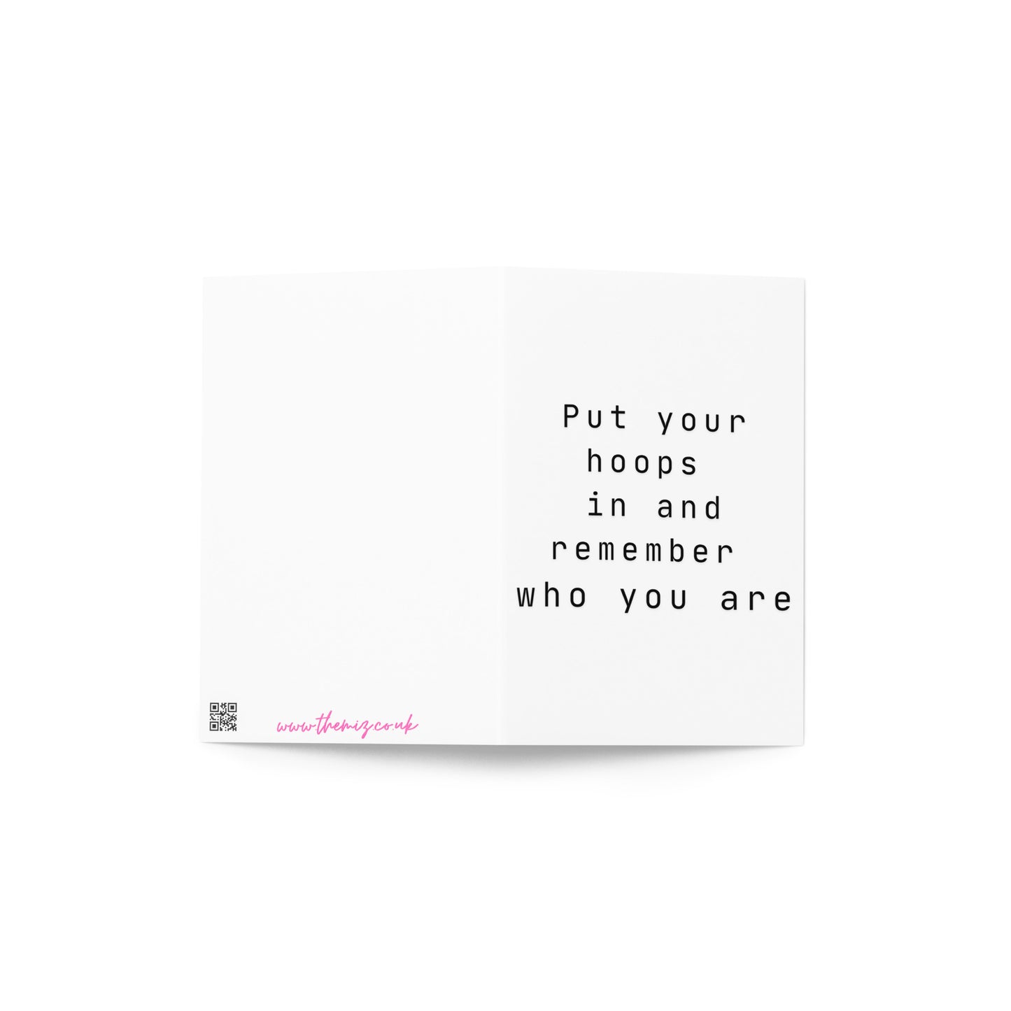 Female empowerment hoops greeting card on a white background.