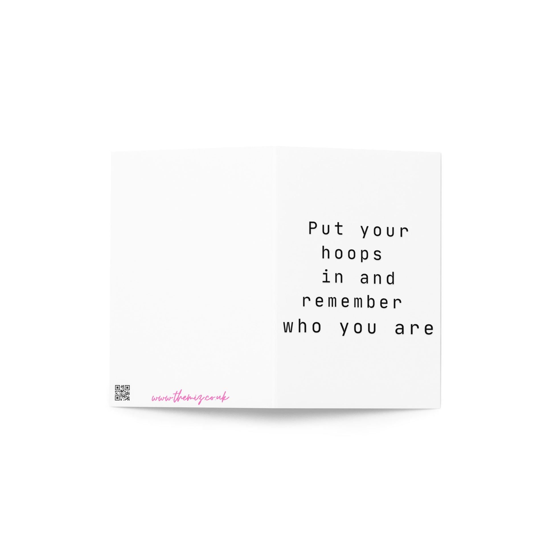 Female empowerment hoops greeting card on a white background.