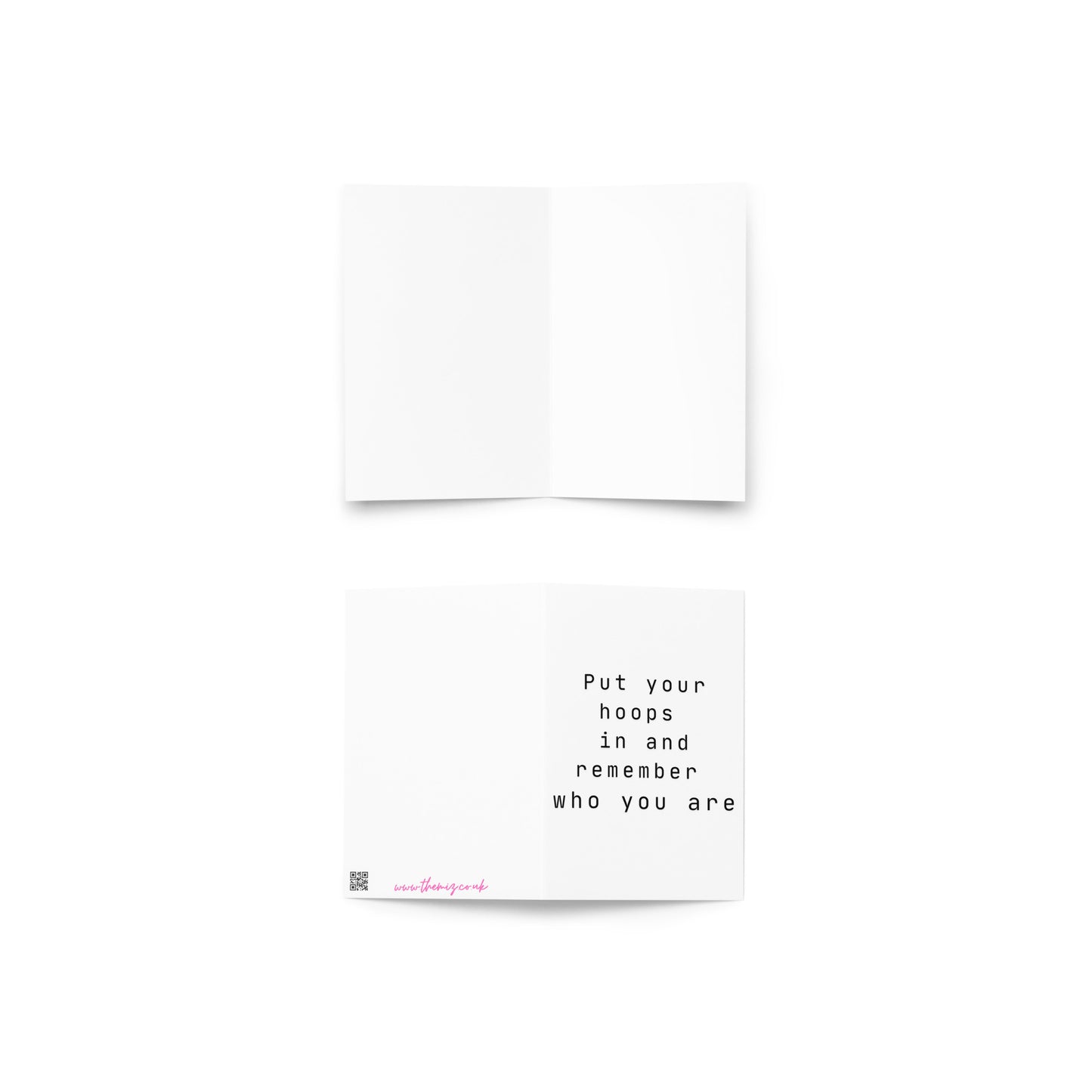 Female empowerment hoops greeting card on a white background.