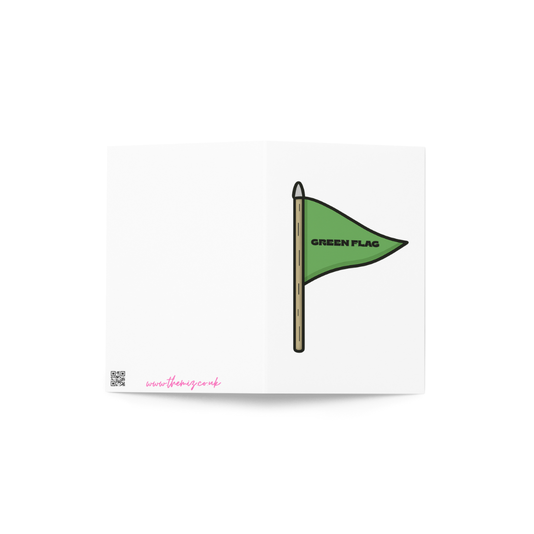 Funny Green flag on a white card with a white background.