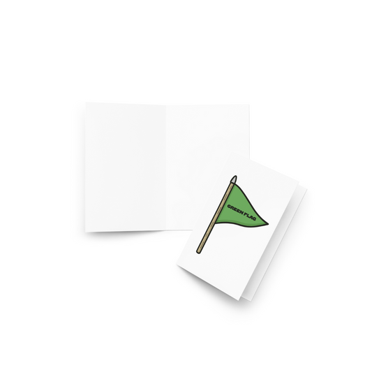 Funny Green flag on a white card with a white background.