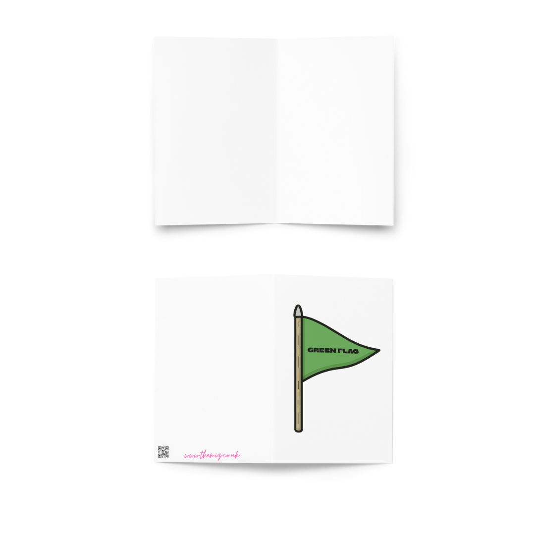 Funny Green flag on a white card with a white background.