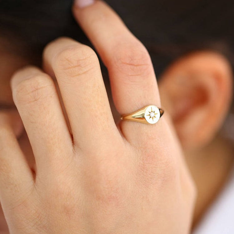 Bold 18K Gold Plated Sparkle Signet Ring