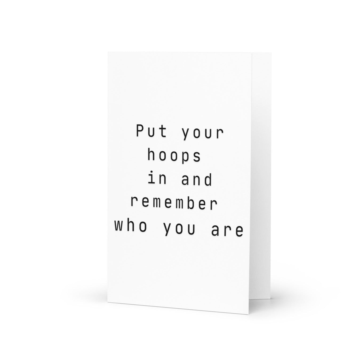 Female empowerment hoops greeting card on a white background.