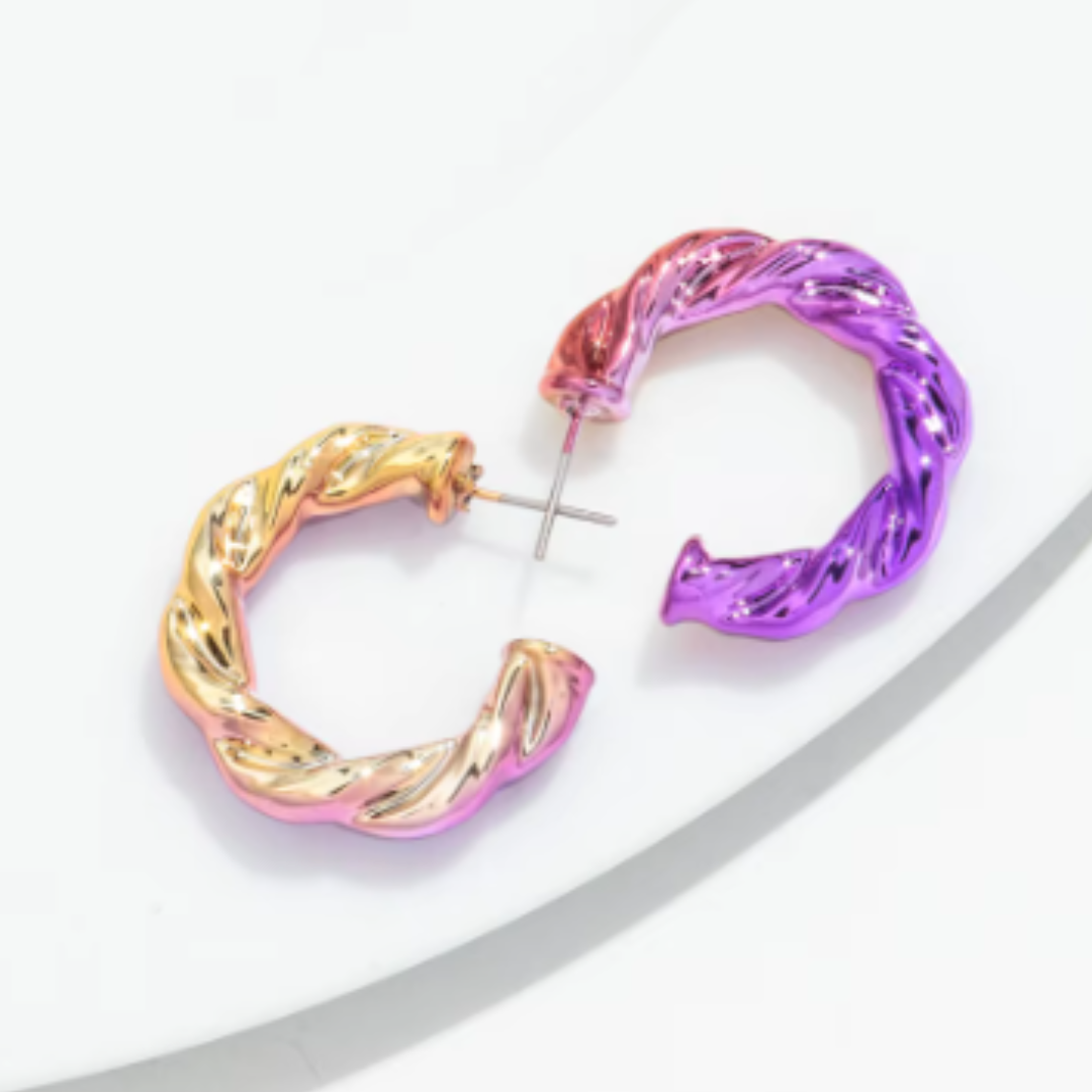 Fun neon bright acrylic hoops on a white background.