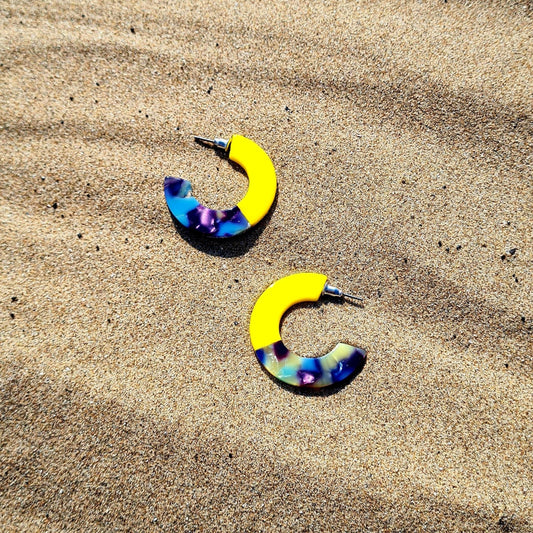 Upcycled Chunky 2 Tone Mini Resin Hoops