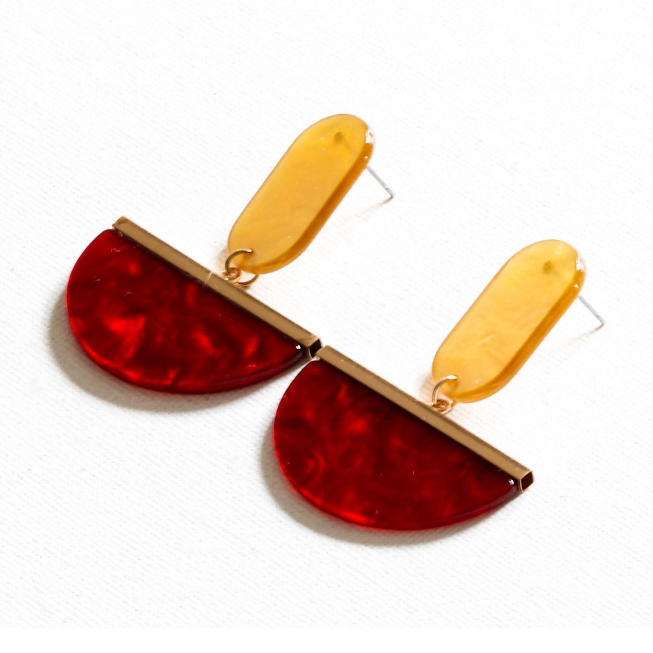 Upcycled Red Orange Resin Drop Earrings Themiz