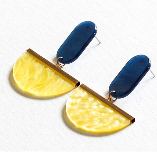 Upcycled Yellow & Blue Resin Drop Earrings