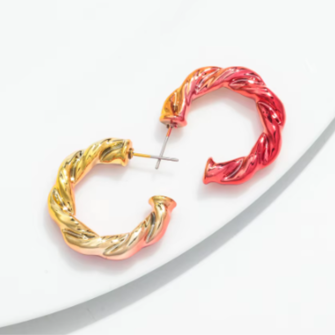 Fun neon bright acrylic hoops on a white background.