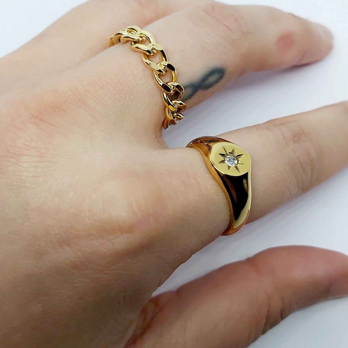 Rockstar Silver Plated Curb Chain Ring