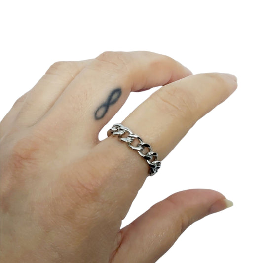 Rockstar Silver Plated Curb Chain Ring