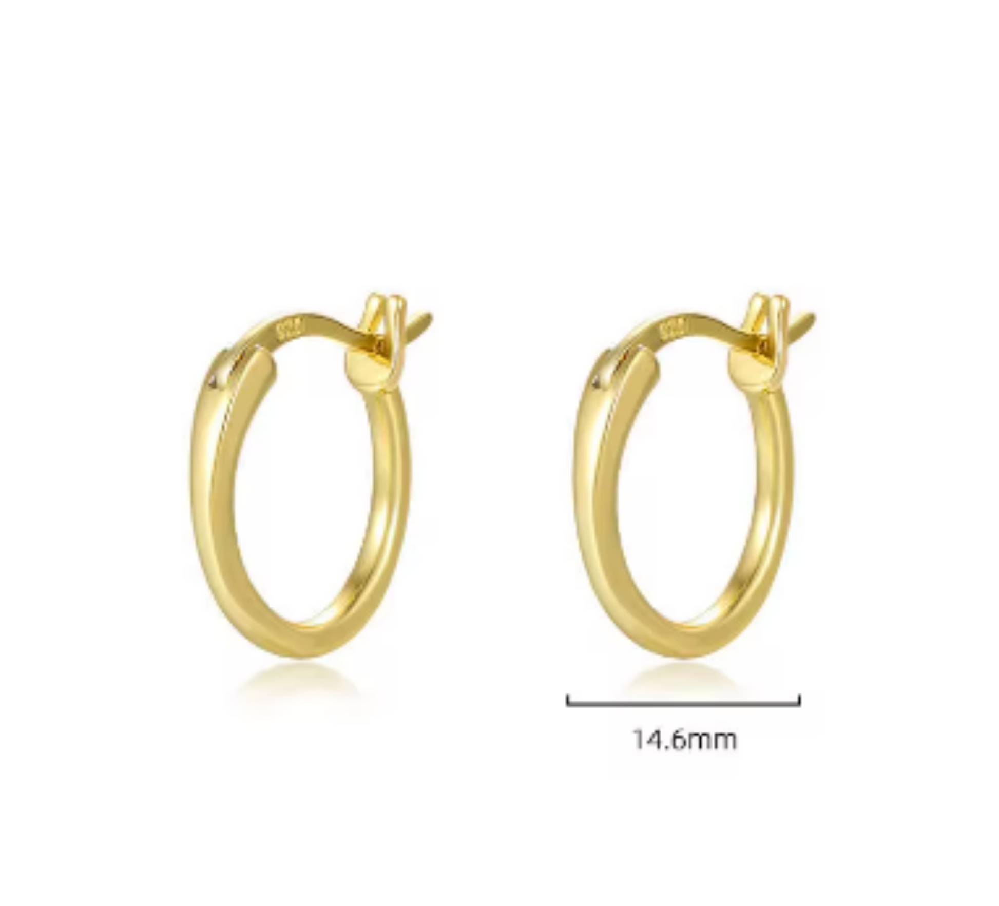 Stainless Steel mini gold hoops on a white background.