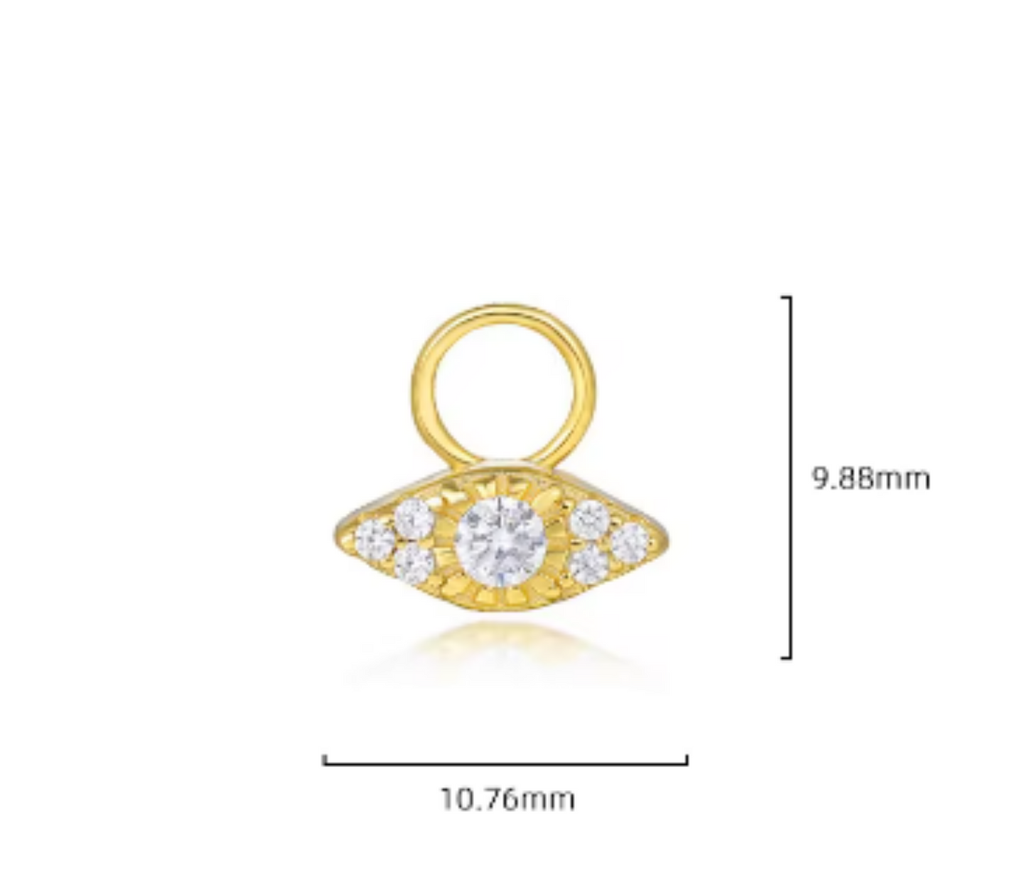 Stainless Steel gold plated crystal encrusted eye interchangeable charm on a white background.
