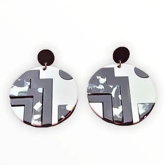 Upcycled Black and White Resin Drop Earrings